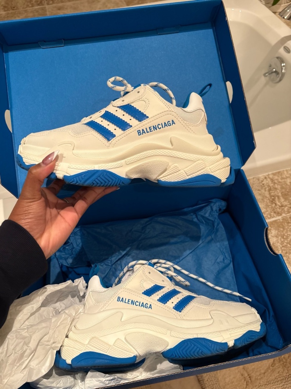 Balenciaga Adidas Triple S White and Blue Chunky Sneakers, size 37